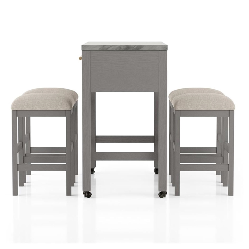 Pemberly Row 5 Piece Counter Height Set with Faux Marble Top in White and Gray