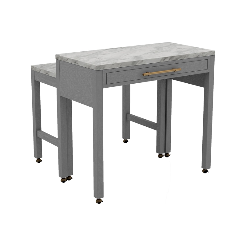 Pemberly Row 5 Piece Counter Height Set with Faux Marble Top in White and Gray