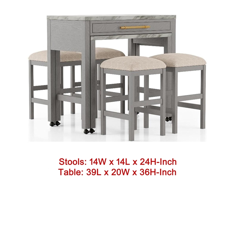Pemberly Row 5 Piece Counter Height Set with Faux Marble Top in White and Gray