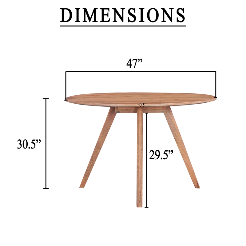 Pemberly Row 47 Inch Round Dining Table in Natural Brown Mango Wood