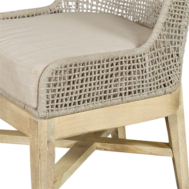 Pemberly Row Set of 2 Handcrafted Dining Chairs in Mango Wood with Rope Weaving