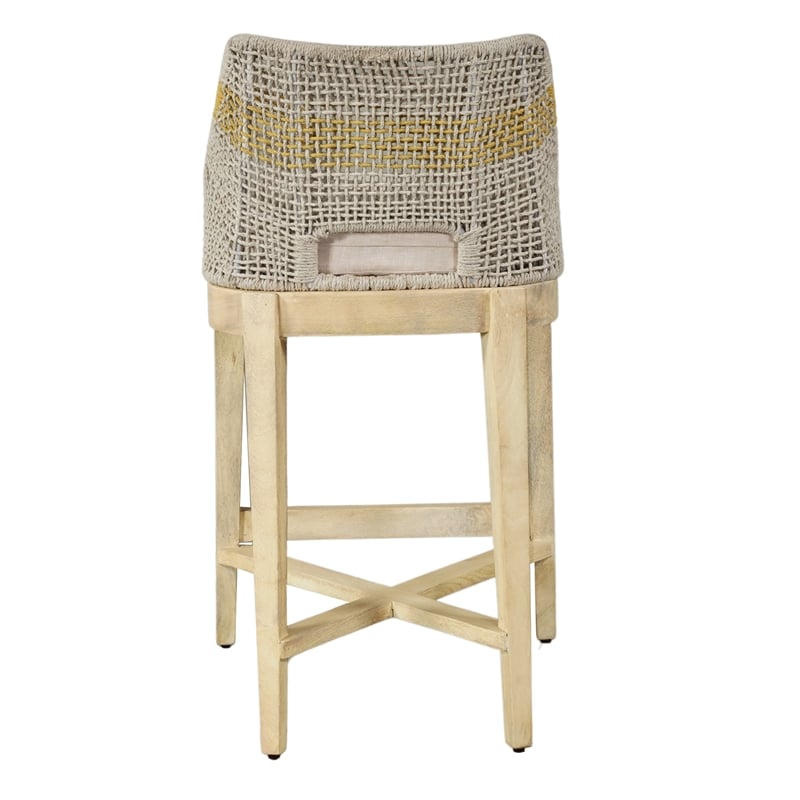 Pemberly Row Set of 2 Handcrafted 30 Inch Barstools in Mango Wood with Rope Back