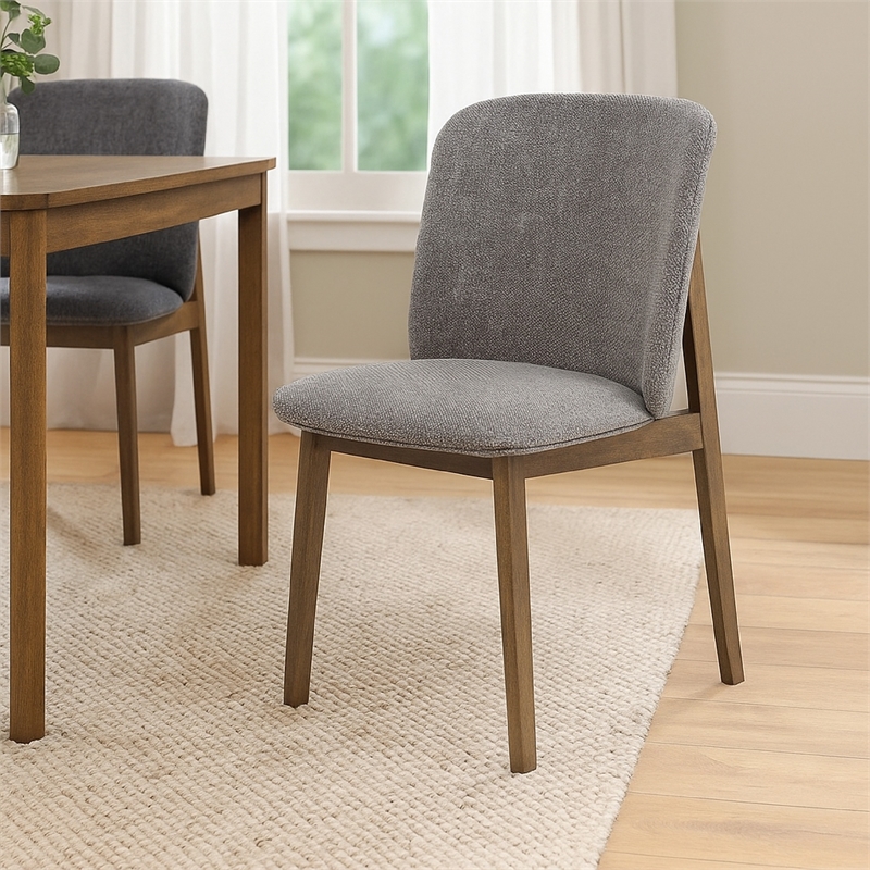 Pemberly Row Set of 2 Dining Chairs in Gray Fabric and Wenge Brown Wood
