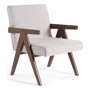 Pemberly Row Set of 2 Accent Chairs in Beige Polyester with Walnut Brown Legs