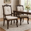Pemberly Row Set of 2 Traditional Dining Armchairs in Beige Linen & Coffee Brown