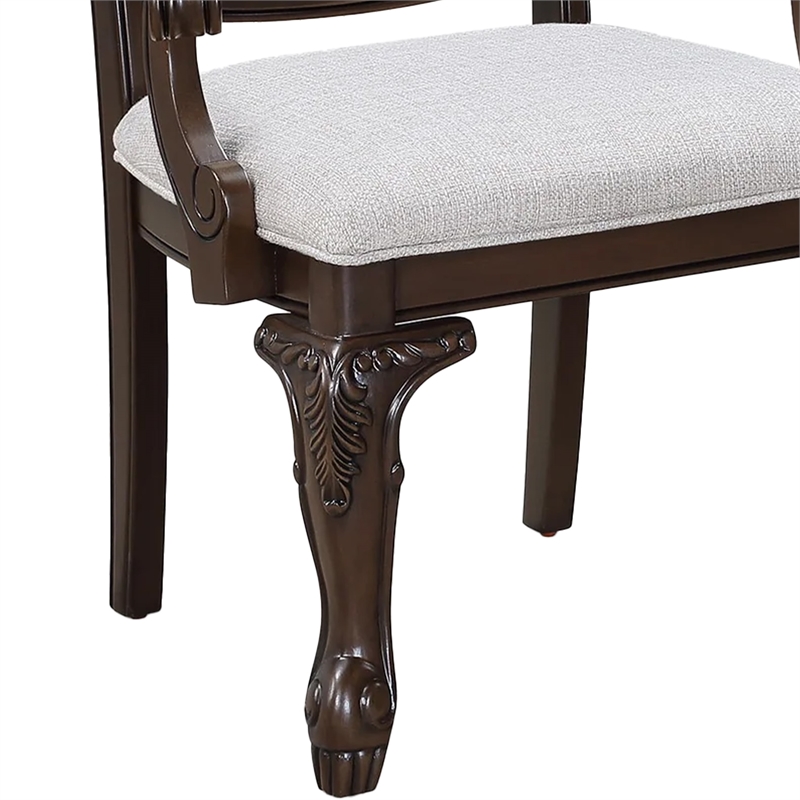 Pemberly Row Set of 2 Traditional Dining Armchairs in Beige Linen & Coffee Brown