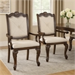 Pemberly Row Set of 2 Traditional Dining Armchairs in Beige Linen & Coffee Brown