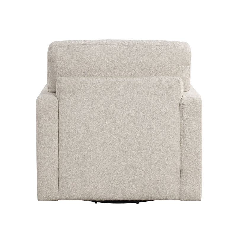 Pemberly Row Swivel Armchair with Lumbar Pillow in Cream Beige Boucle
