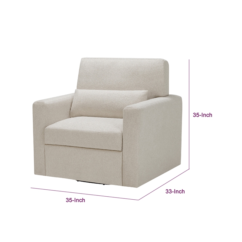 Pemberly Row Swivel Armchair with Lumbar Pillow in Cream Beige Boucle