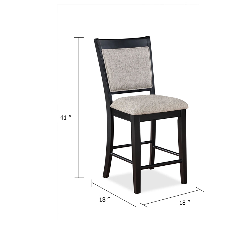 Pemberly Row Set of 2 Counter Height Chairs in Black Wood with Gray Linen
