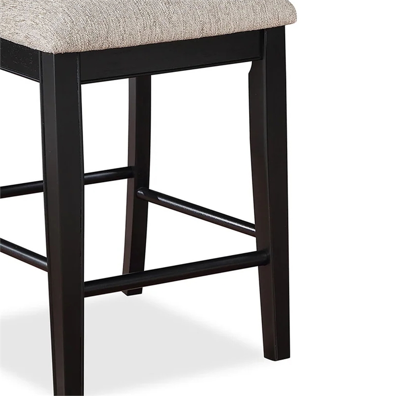 Pemberly Row Set of 2 Counter Height Chairs in Black Wood with Gray Linen