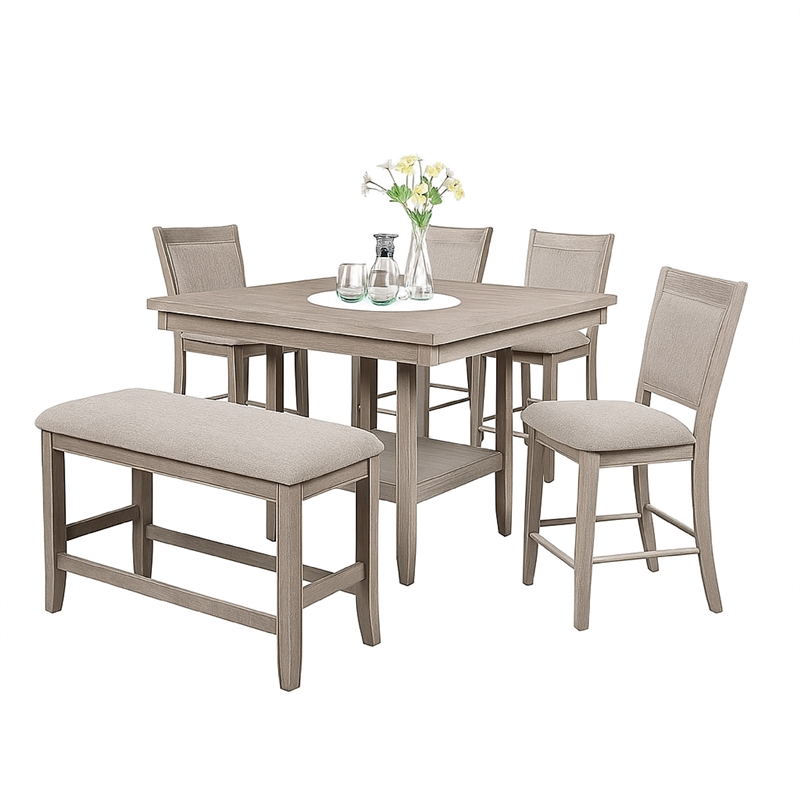 Pemberly Row 40 Inch Counter Height Dining Bench in White Oak and Gray