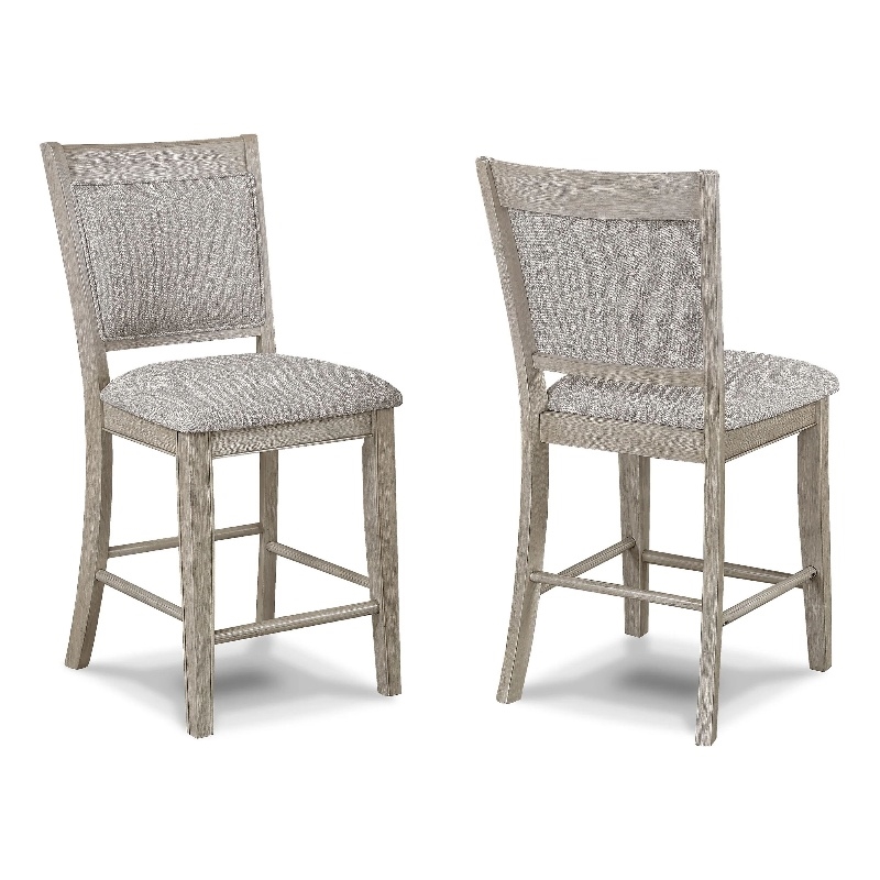Pemberly Row Set of 2 Counter Height Chairs in White Oak with Gray Fabric