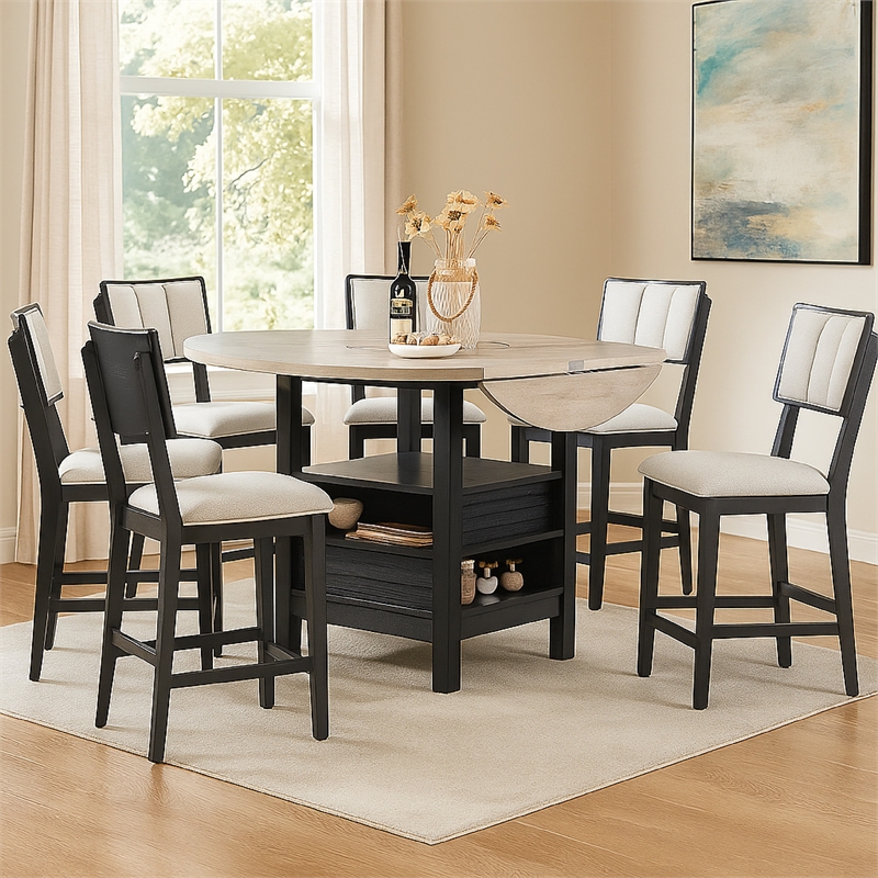 Pemberly Row Set of 2 Tufted Counter Height Chairs in Gray and Black