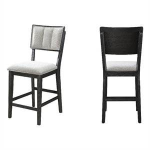 Pemberly Row Set of 2 Tufted Counter Height Chairs in Gray and Black