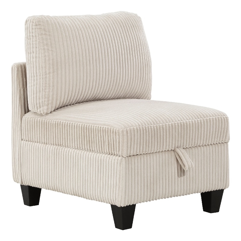Pemberly Row Modular Armless Chair with Storage in Beige Corduroy