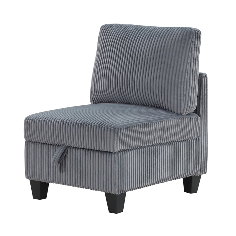 Pemberly Row Modular Armless Chair with Storage in Gray Corduroy