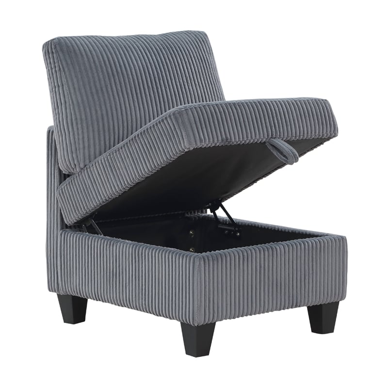 Pemberly Row Modular Armless Chair with Storage in Gray Corduroy