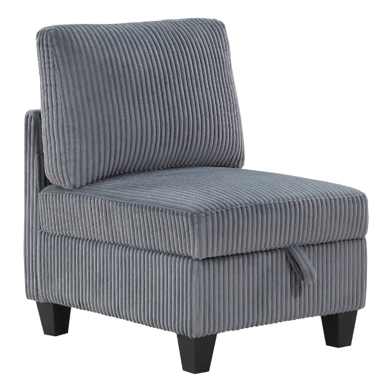 Pemberly Row Modular Armless Chair with Storage in Gray Corduroy