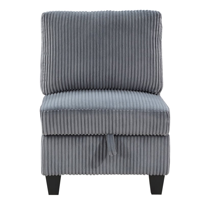 Pemberly Row Modular Armless Chair with Storage in Gray Corduroy