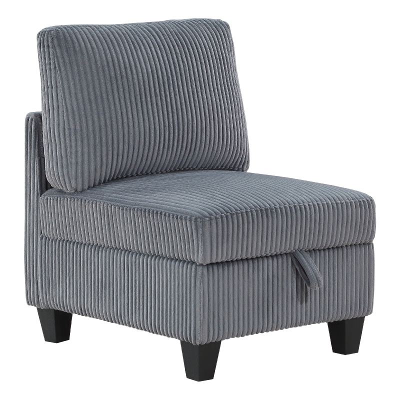 Pemberly Row Modular Armless Chair with Storage in Gray Corduroy