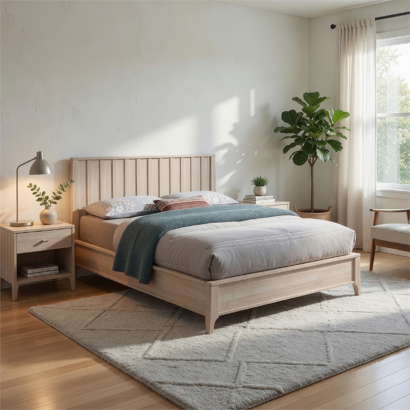 Pemberly Row Full Size Bed with Reeded Headboard in Whitewash