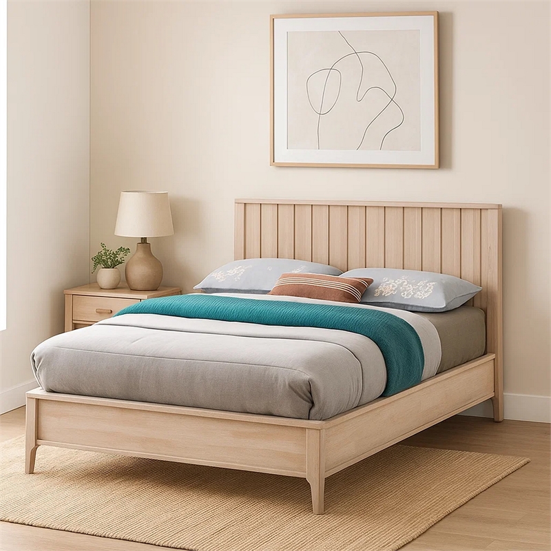 Pemberly Row Twin Size Bed with Reeded Headboard in Whitewash