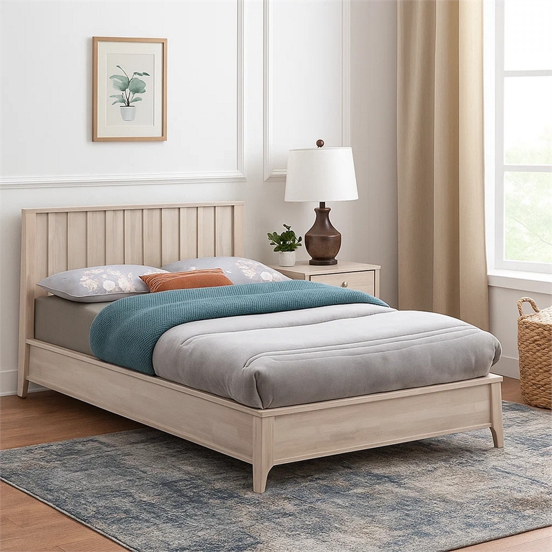 Pemberly Row Twin Size Bed with Reeded Headboard in Whitewash
