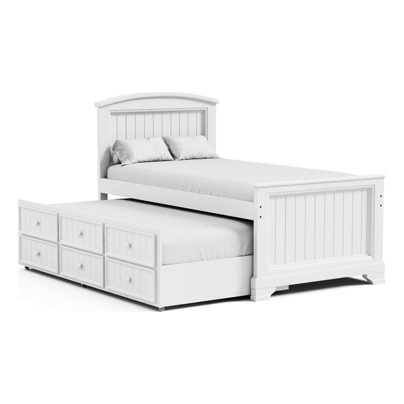 Pemberly Row Twin Captain Bed with Trundle and Drawers in White