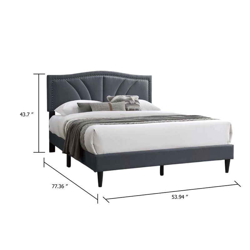 Pemberly Row Full Platform Bed with Padded Headboard in Charcoal Gray