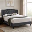 Pemberly Row Full Platform Bed with Padded Headboard in Charcoal Gray