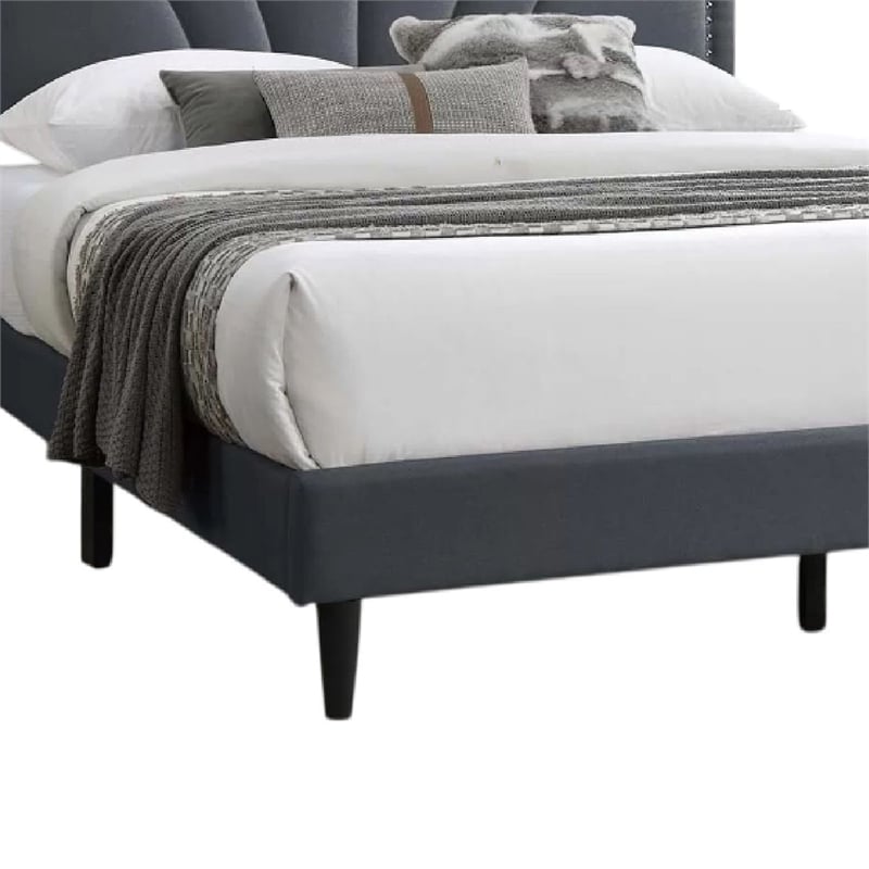 Pemberly Row Full Platform Bed with Padded Headboard in Charcoal Gray