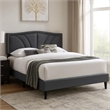Pemberly Row Full Platform Bed with Padded Headboard in Charcoal Gray