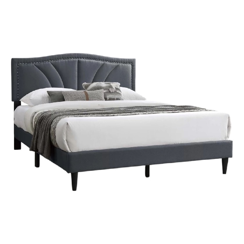 Pemberly Row Full Platform Bed with Padded Headboard in Charcoal Gray