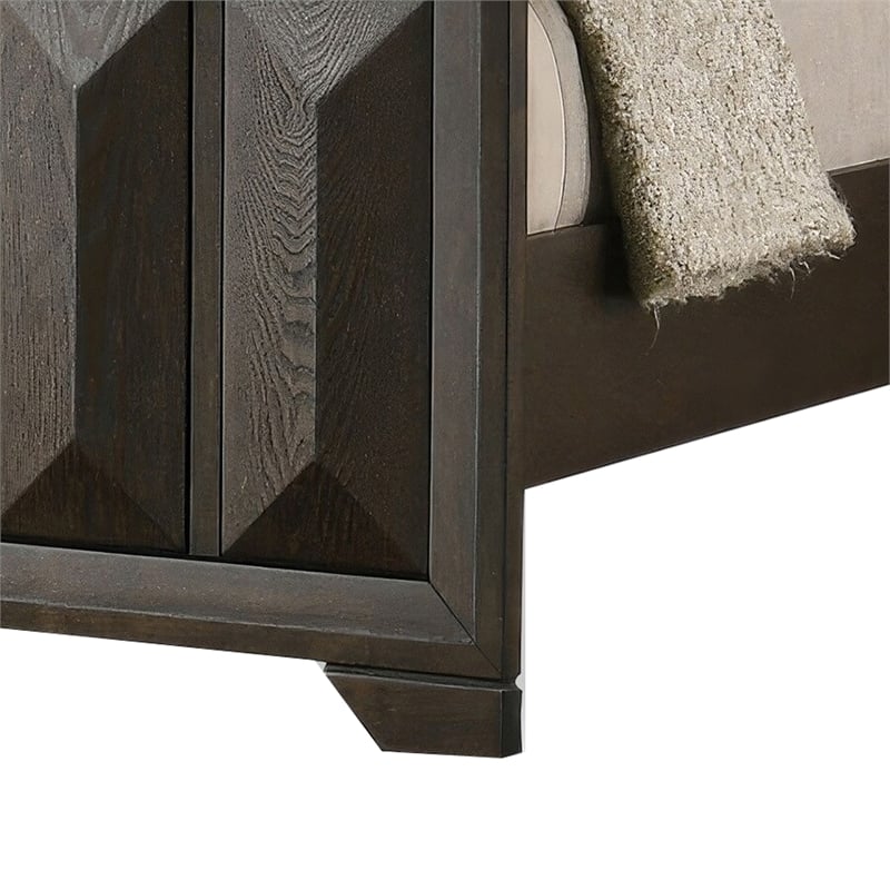 Pemberly Row Queen Bed with Vertical Faceted Headboard in Espresso Brown