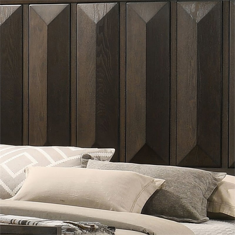 Pemberly Row Queen Bed with Vertical Faceted Headboard in Espresso Brown