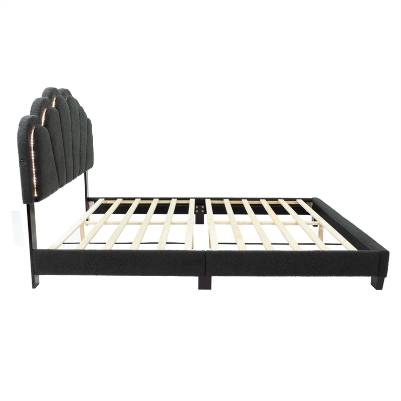 Pemberly Row Full Bed with Fan Shaped Headboard in Charcoal Gray