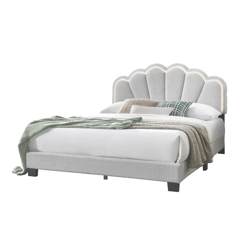 Pemberly Row Contemporary Full Bed with Fan Shaped Headboard in White