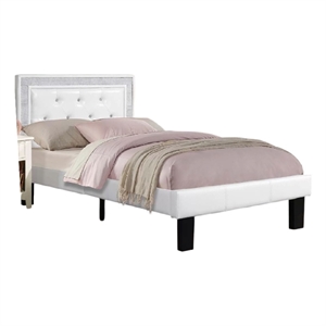 Pemberly Row Twin Bed with Tufted Faux Leather Headboard in White