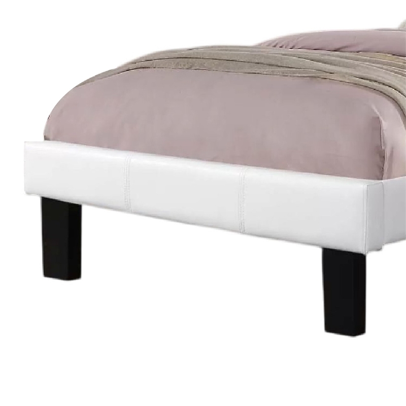 Pemberly Row Twin Bed with Tufted Faux Leather Headboard in White