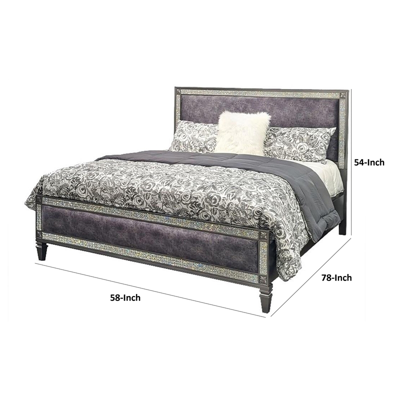 Pemberly Row Full Bed with Crystal Acrylic Trim in Gray Fabric