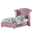 Pemberly Row Twin Size Bed with Wingback Tufted Headboard in Pink Velvet