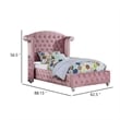 Pemberly Row Twin Size Bed with Wingback Tufted Headboard in Pink Velvet
