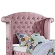 Pemberly Row Twin Size Bed with Wingback Tufted Headboard in Pink Velvet
