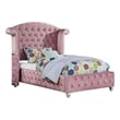 Pemberly Row Twin Size Bed with Wingback Tufted Headboard in Pink Velvet