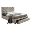 Pemberly Row Full Size Bed with Tufted Headboard and Storage in Beige