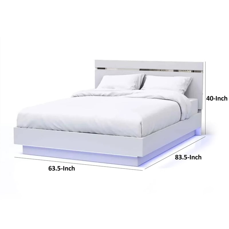 Pemberly Row Queen Size Bed with Chrome Headboard and LED Footboard in White