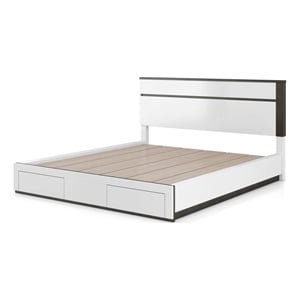 Pemberly Row Queen Size Bed with Panel Headboard in White and Gray