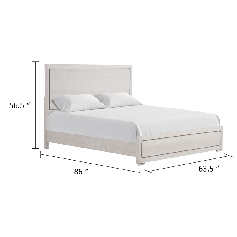 Pemberly Row Contemporary Queen Bed with Panel Design in White Oak Wood