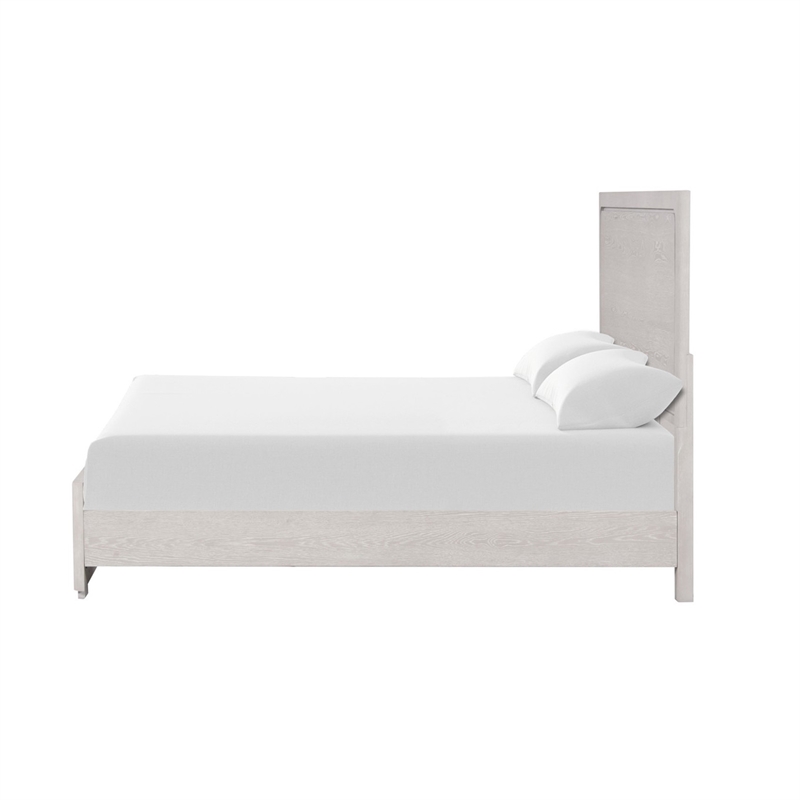 Pemberly Row Contemporary Queen Bed with Panel Design in White Oak Wood